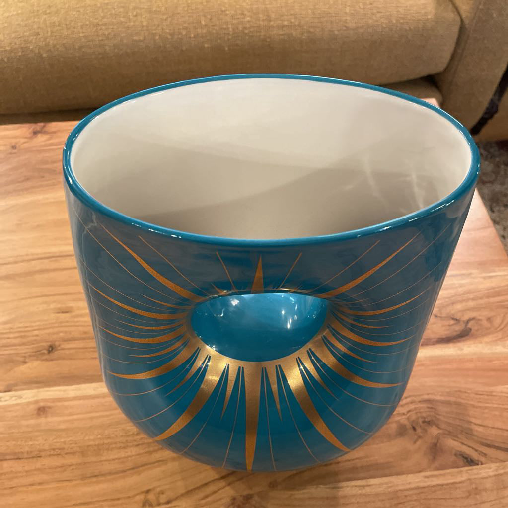 Jonathan Adler Large Teal & Sunburst Vase with Center Aperture UNIQUE FINDS