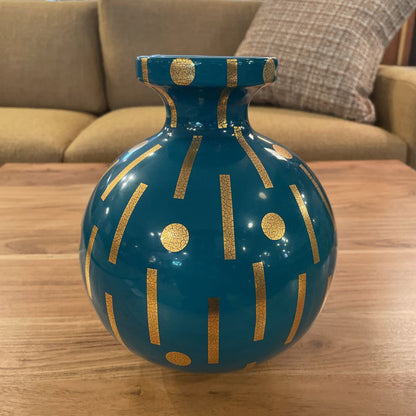 Jonathan Adler Round Teal with Dots & Lines Vase