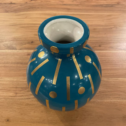 Jonathan Adler Round Teal with Dots & Lines Vase