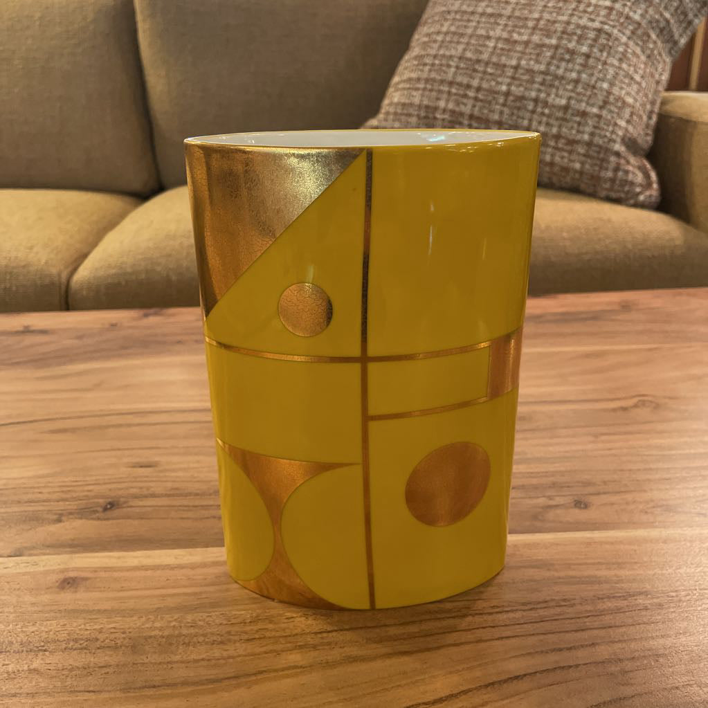 Jonathan Adler Elliptical Yellow Geometric Pattern Design Vase UNIQUE FINDS
