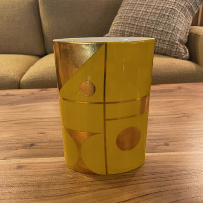Jonathan Adler Elliptical Yellow Geometric Pattern Design Vase UNIQUE FINDS