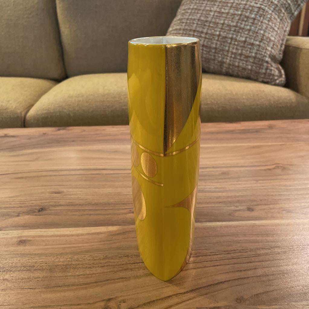 Jonathan Adler Elliptical Yellow Geometric Pattern Design Vase UNIQUE FINDS
