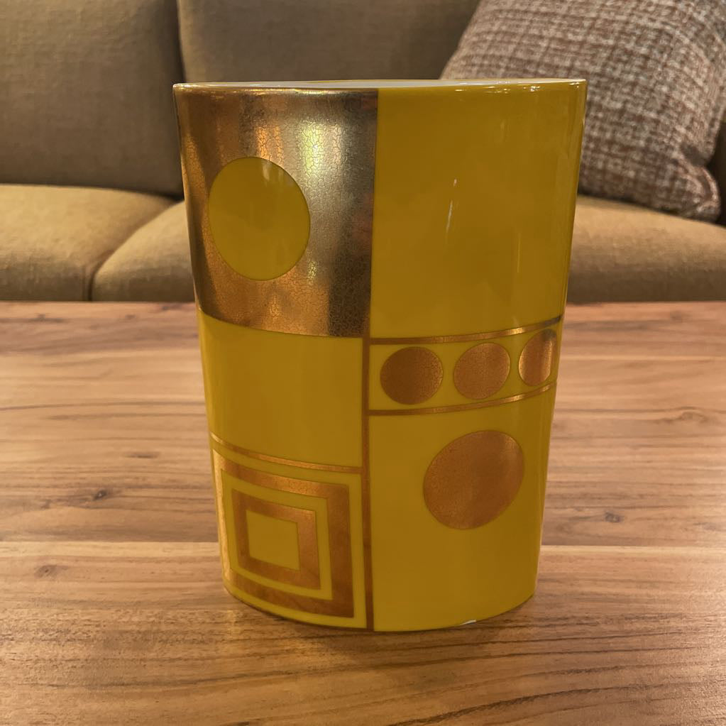 Jonathan Adler Elliptical Yellow Geometric Pattern Design Vase UNIQUE FINDS