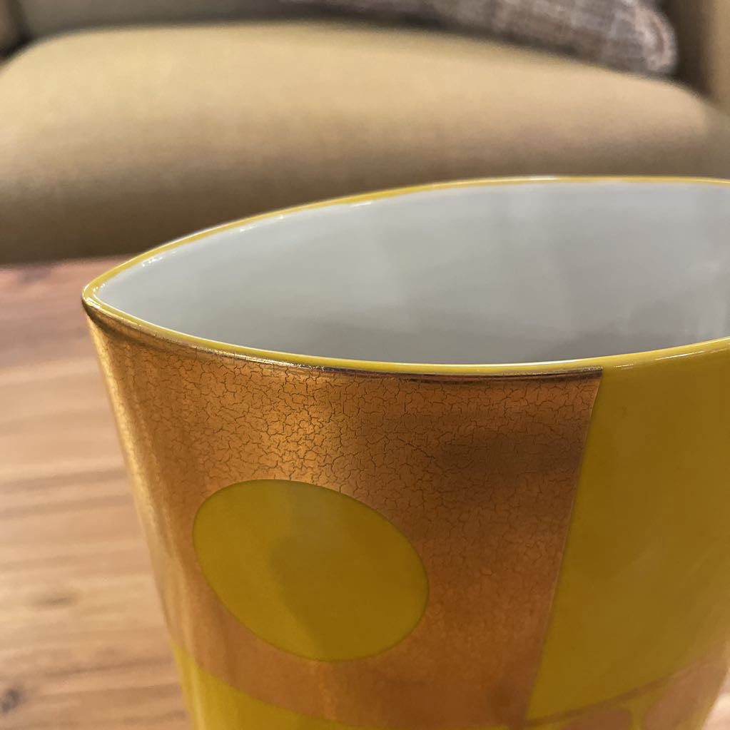 Jonathan Adler Elliptical Yellow Geometric Pattern Design Vase UNIQUE FINDS