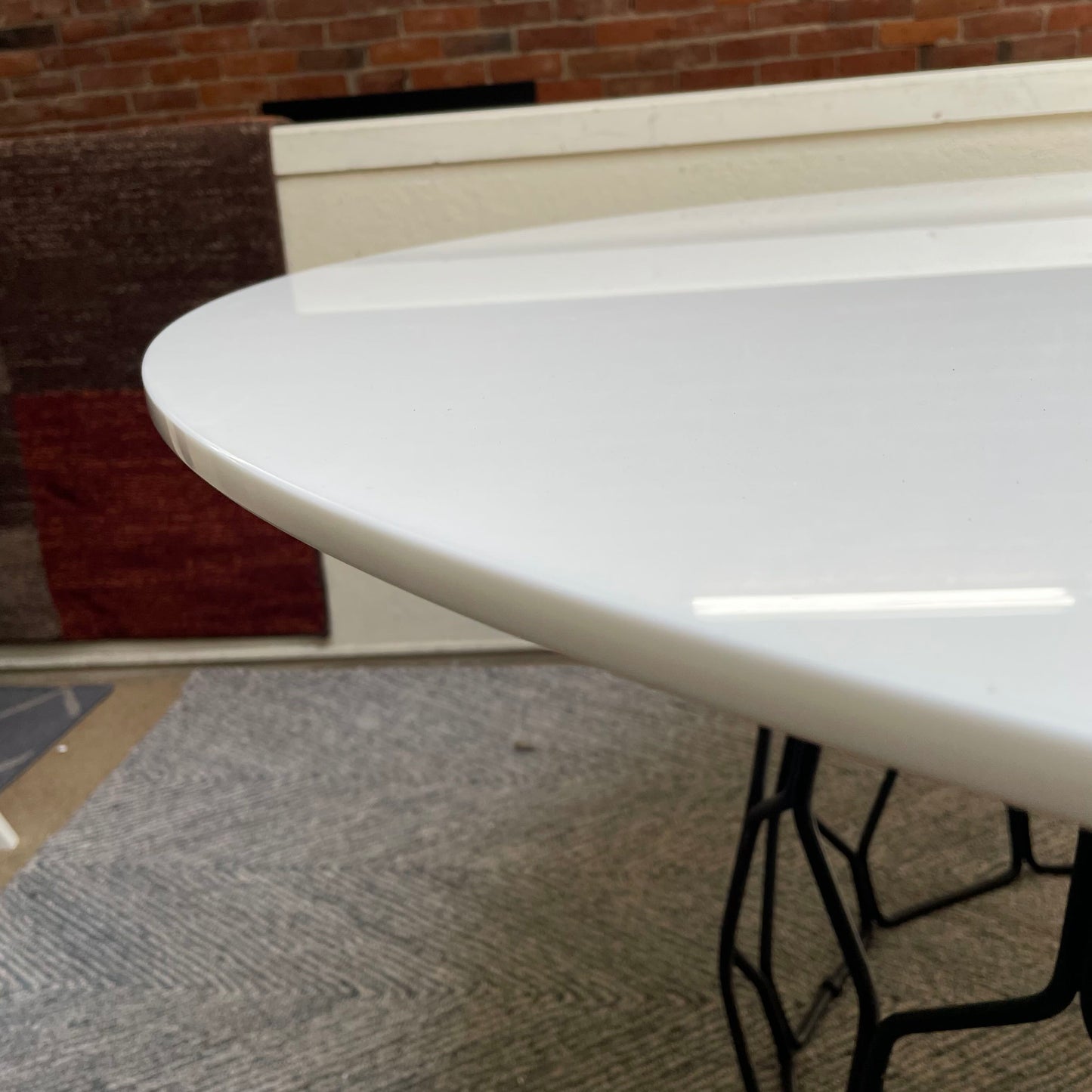 CB2 Metal Cage Base Round Top Marble Dining Table