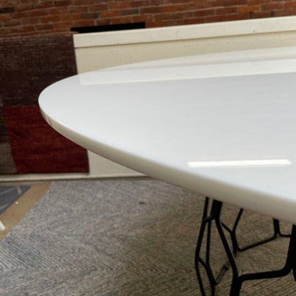 CB2 Metal Cage Base Round Top Marble Dining Table