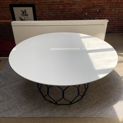CB2 Metal Cage Base Round Top Marble Dining Table