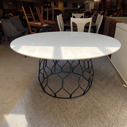 CB2 Metal Cage Base Round Top Marble Dining Table