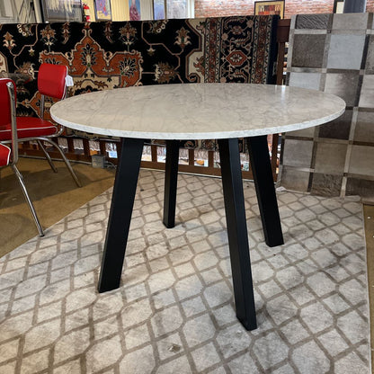 Blu Dot Round Marble Top Dining Table w/ Black Legs