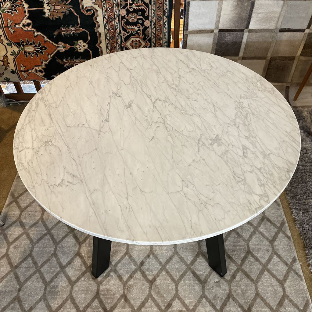 Blu Dot Round Marble Top Dining Table w/ Black Legs