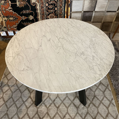 Blu Dot Round Marble Top Dining Table w/ Black Legs