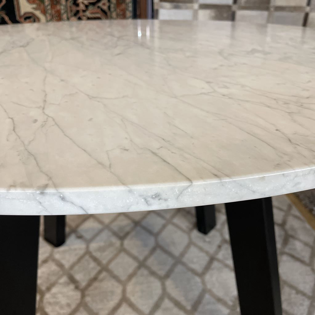 Blu Dot Round Marble Top Dining Table w/ Black Legs