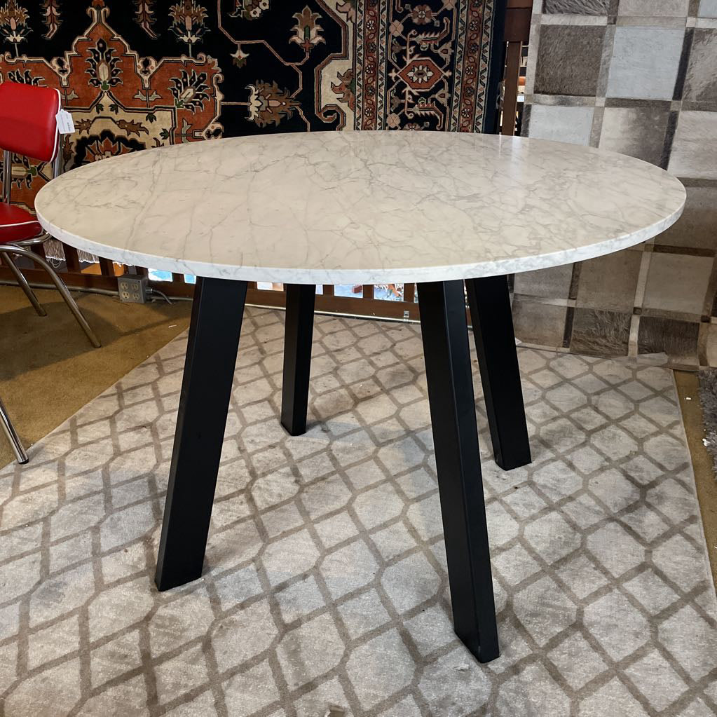 Blu Dot Round Marble Top Dining Table w/ Black Legs