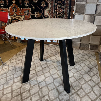 Blu Dot Round Marble Top Dining Table w/ Black Legs