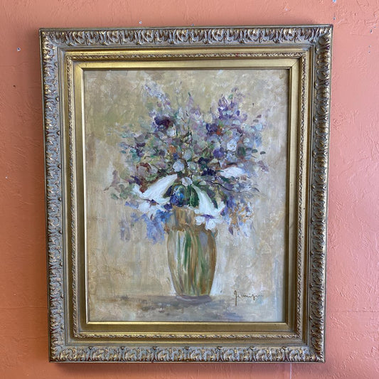 Floral Vase Oil Painting in Gilt Frame ART