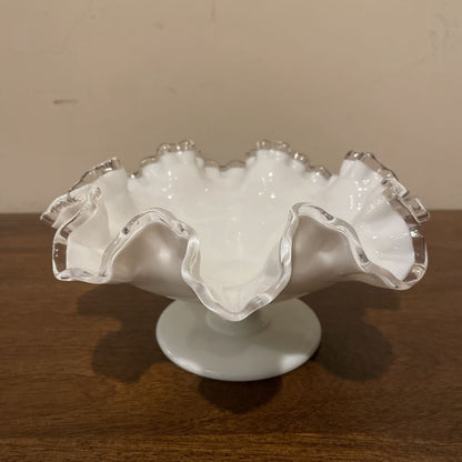 White Ripple Glass Pedestal Bowl