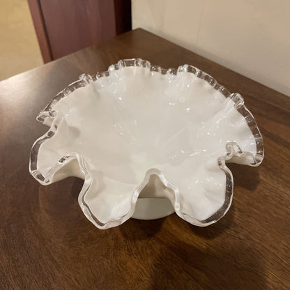 White Ripple Glass Pedestal Bowl