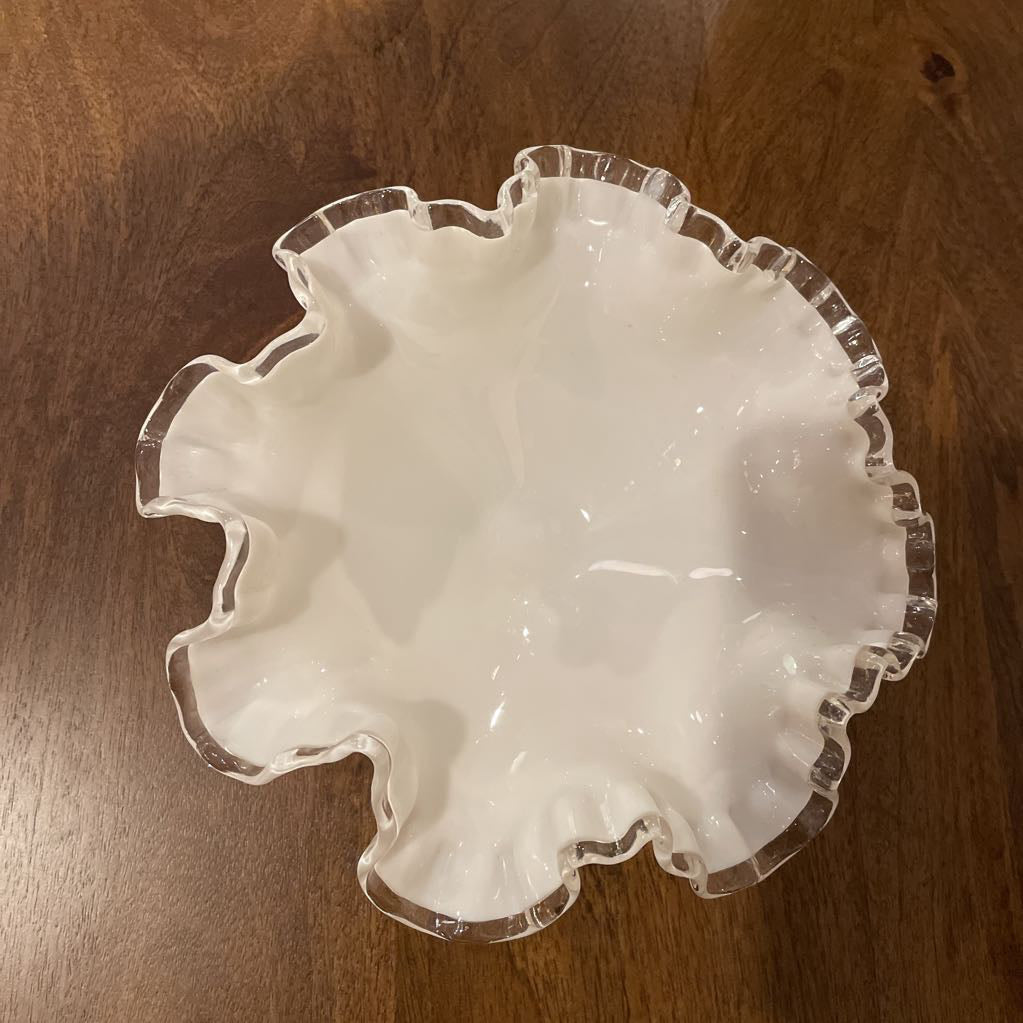 White Ripple Glass Pedestal Bowl