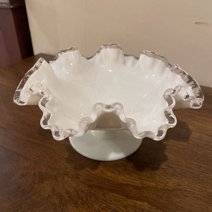 White Ripple Glass Pedestal Bowl