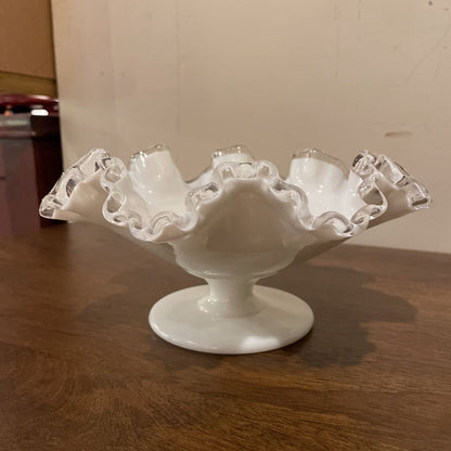 White Ripple Glass Pedestal Bowl