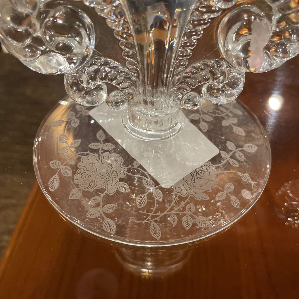 Etched Flowers Base Glass Candleholder SET OF 2