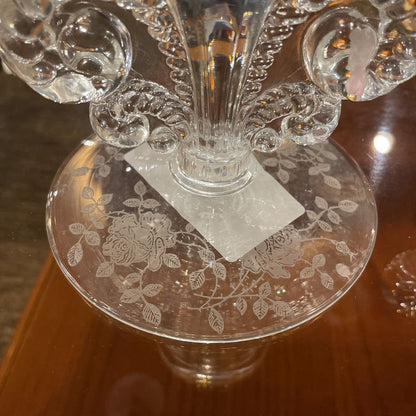Etched Flowers Base Glass Candleholder SET OF 2