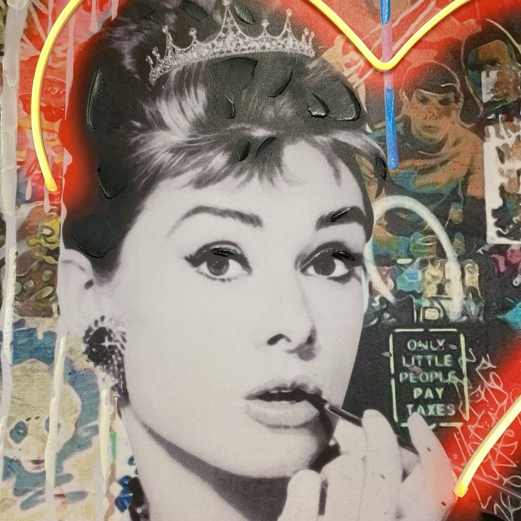 Neon Hearts with Iconic Figure ART