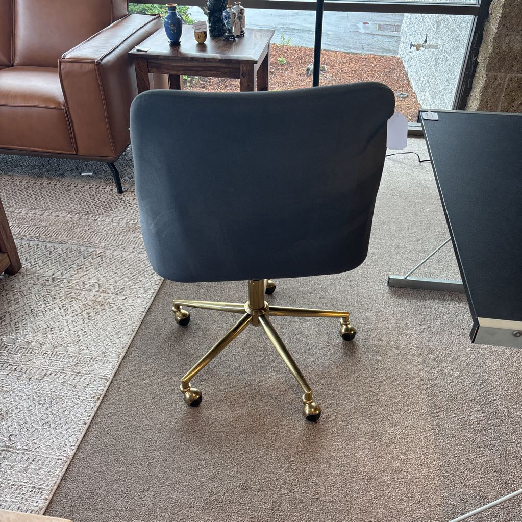 Navy Velvet Gold Swivel Base Office Chair U ACCENT CHAIRS