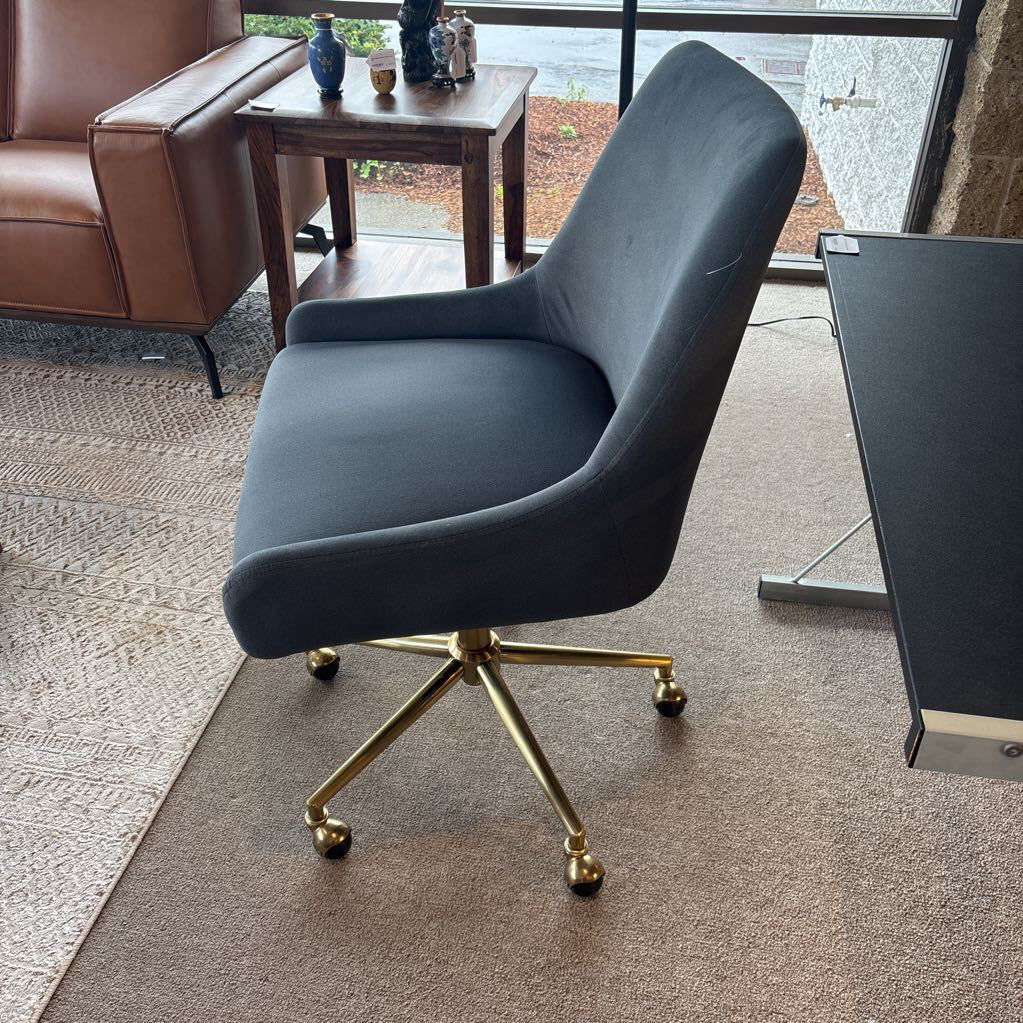 Navy Velvet Gold Swivel Base Office Chair U ACCENT CHAIRS
