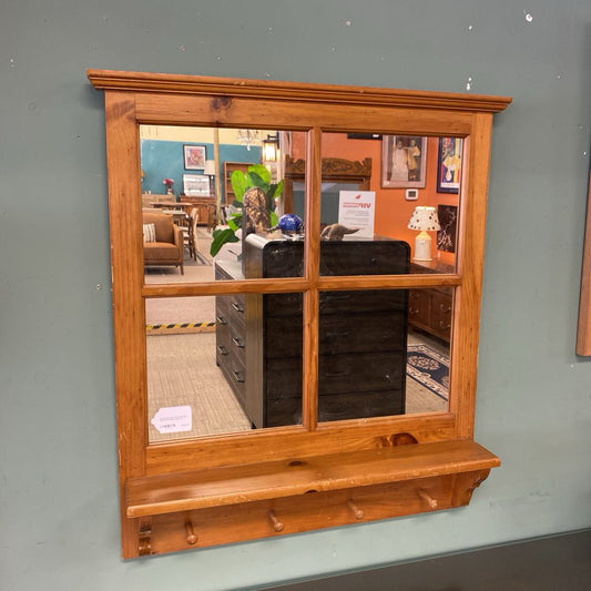 Farmhouse Style Wood 4-Pane Mirror w/Hanging Pegs C MIRRORS