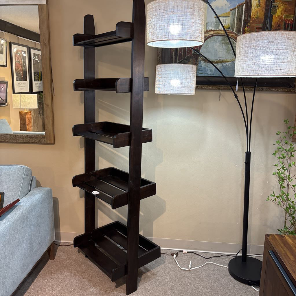 Dark Wood Leaning Bookshelf
