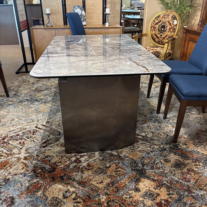 Faux Stone Top Chrome Base Dining Table C DINING TABLES