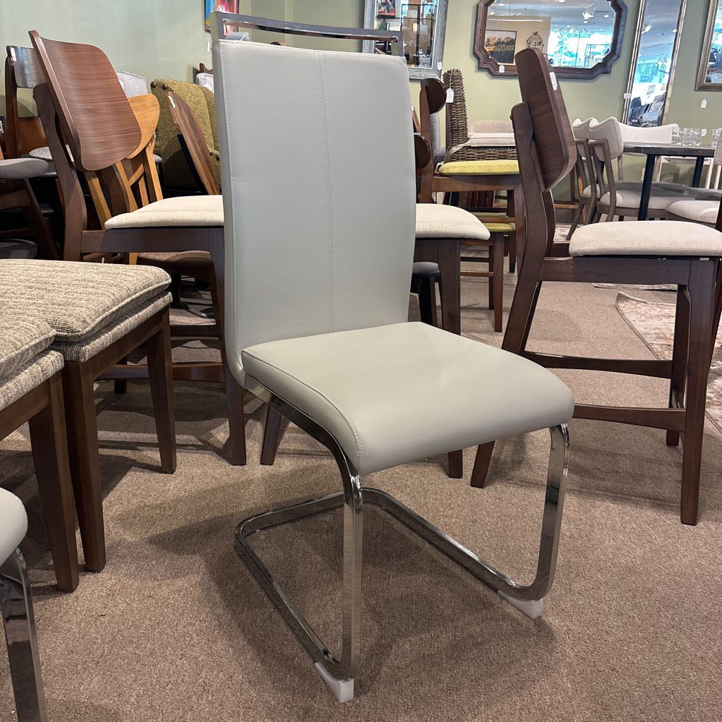 Modern Grey Leather & Chrome Dining Chair (SET OF 4)