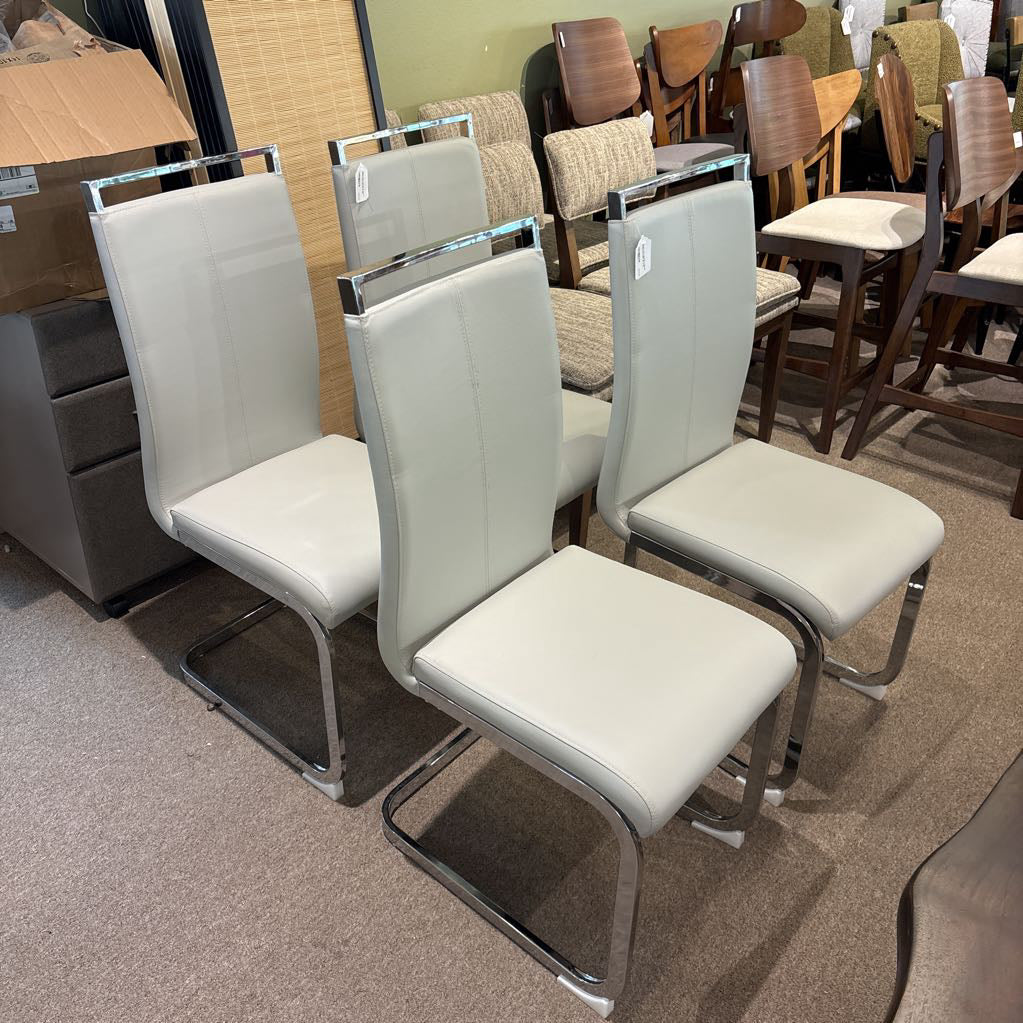 Modern Grey Leather & Chrome Dining Chair (SET OF 4)