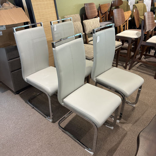 Modern Grey Leather & Chrome Dining Chair (SET OF 4) C DINING CHAIRS