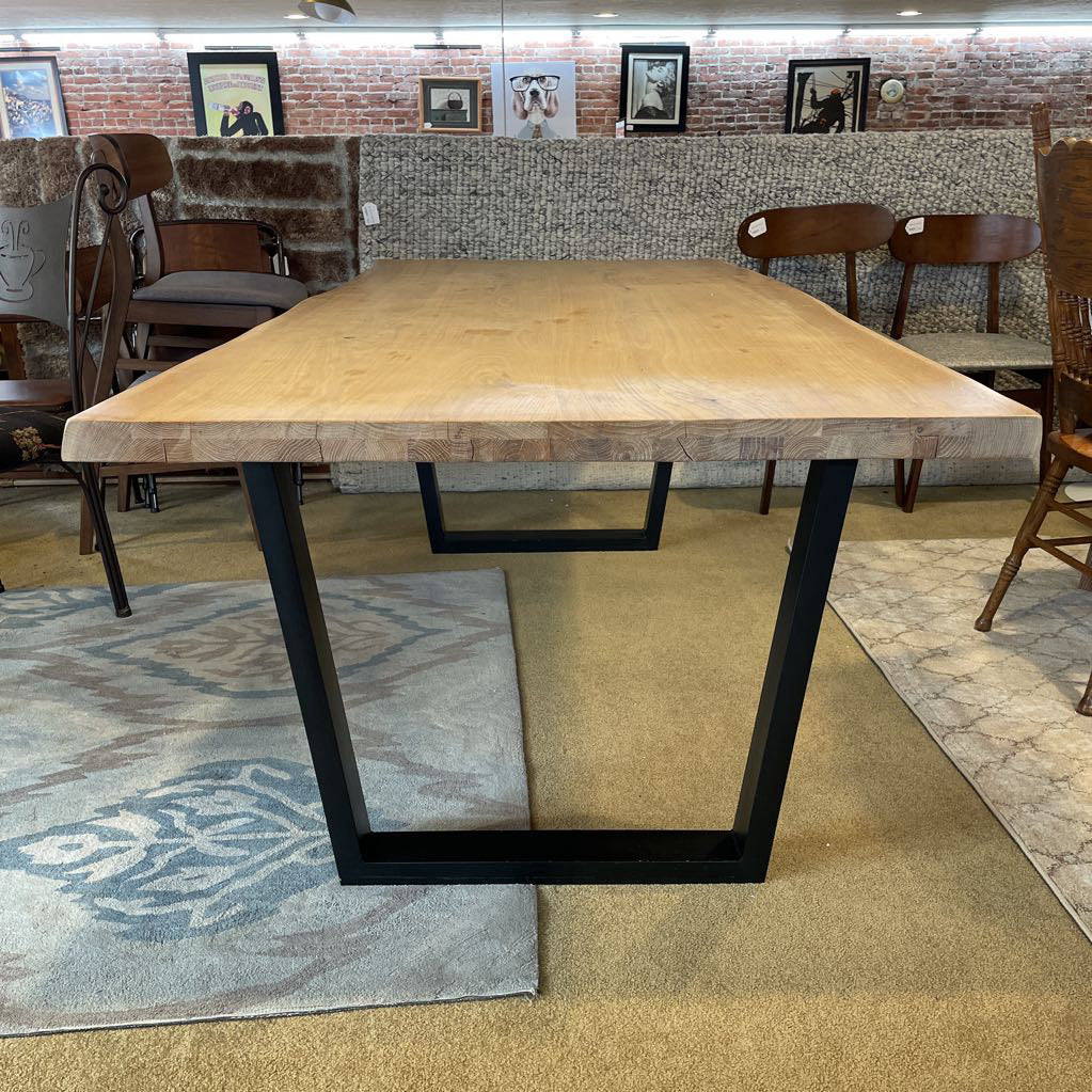 Raw Live Edge Dining Table w Black Metal Legs AS IS