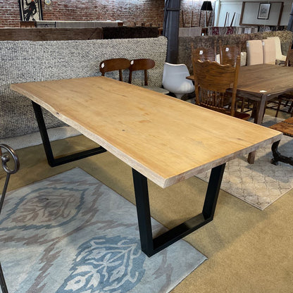 Raw Live Edge Dining Table w Black Metal Legs AS IS