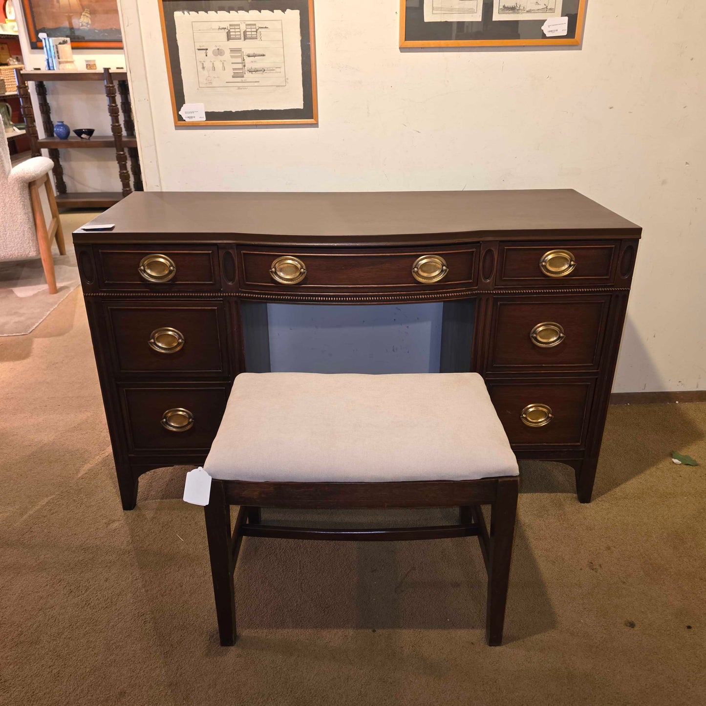 Drexel Mahogany Desk/Vanity with Bench