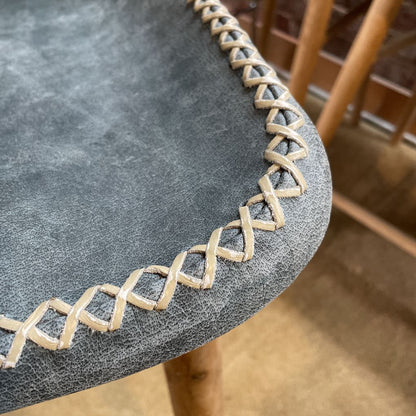 Anthro Dusty Blue Rawhide Leather Stitched Counter Stool C STOOLS