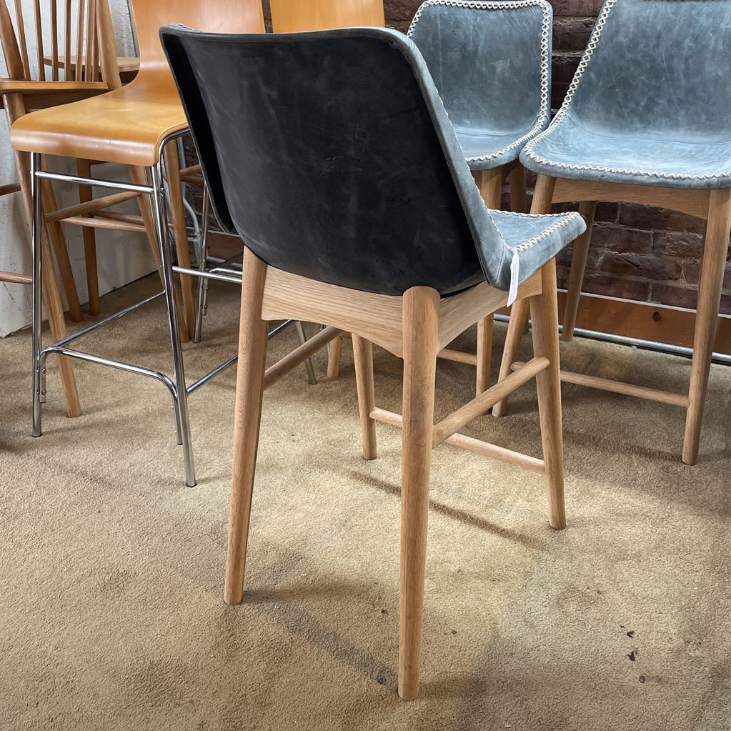 Anthro Dusty Blue Rawhide Leather Stitched Counter Stool C STOOLS