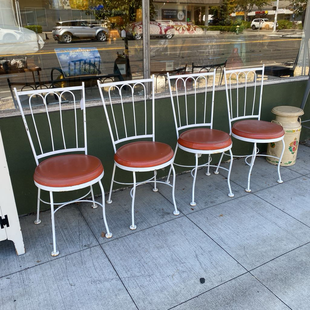 SET 4 White Wrought Iron Outdoor Orange Seat Parlor Chair OUTDOOR
