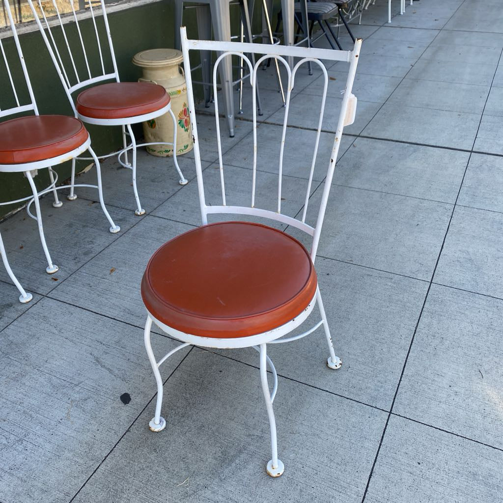 SET 4 White Wrought Iron Outdoor Orange Seat Parlor Chair OUTDOOR