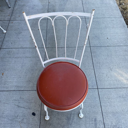 SET 4 White Wrought Iron Outdoor Orange Seat Parlor Chair OUTDOOR