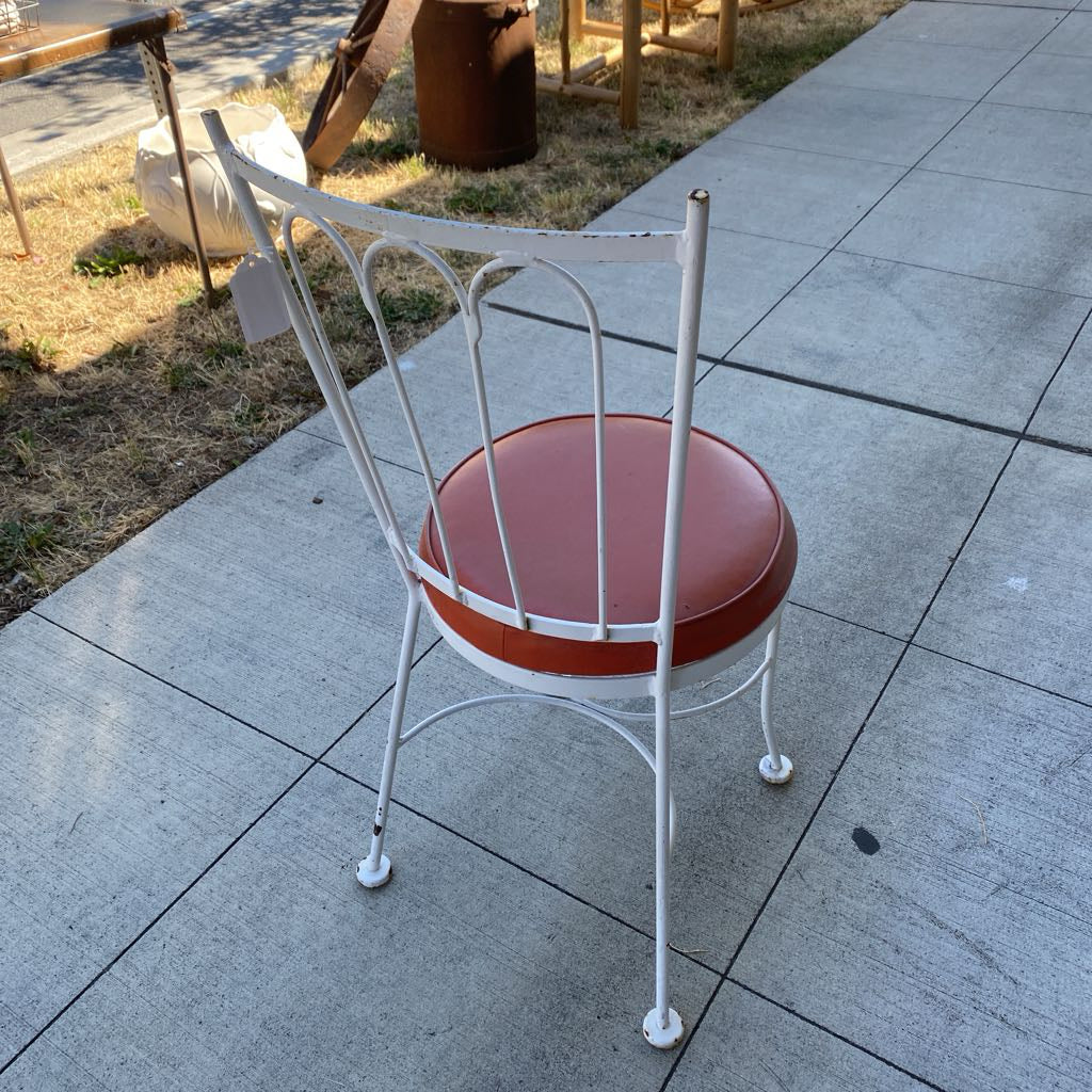 SET 4 White Wrought Iron Outdoor Orange Seat Parlor Chair OUTDOOR