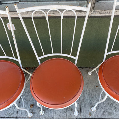 SET 4 White Wrought Iron Outdoor Orange Seat Parlor Chair OUTDOOR