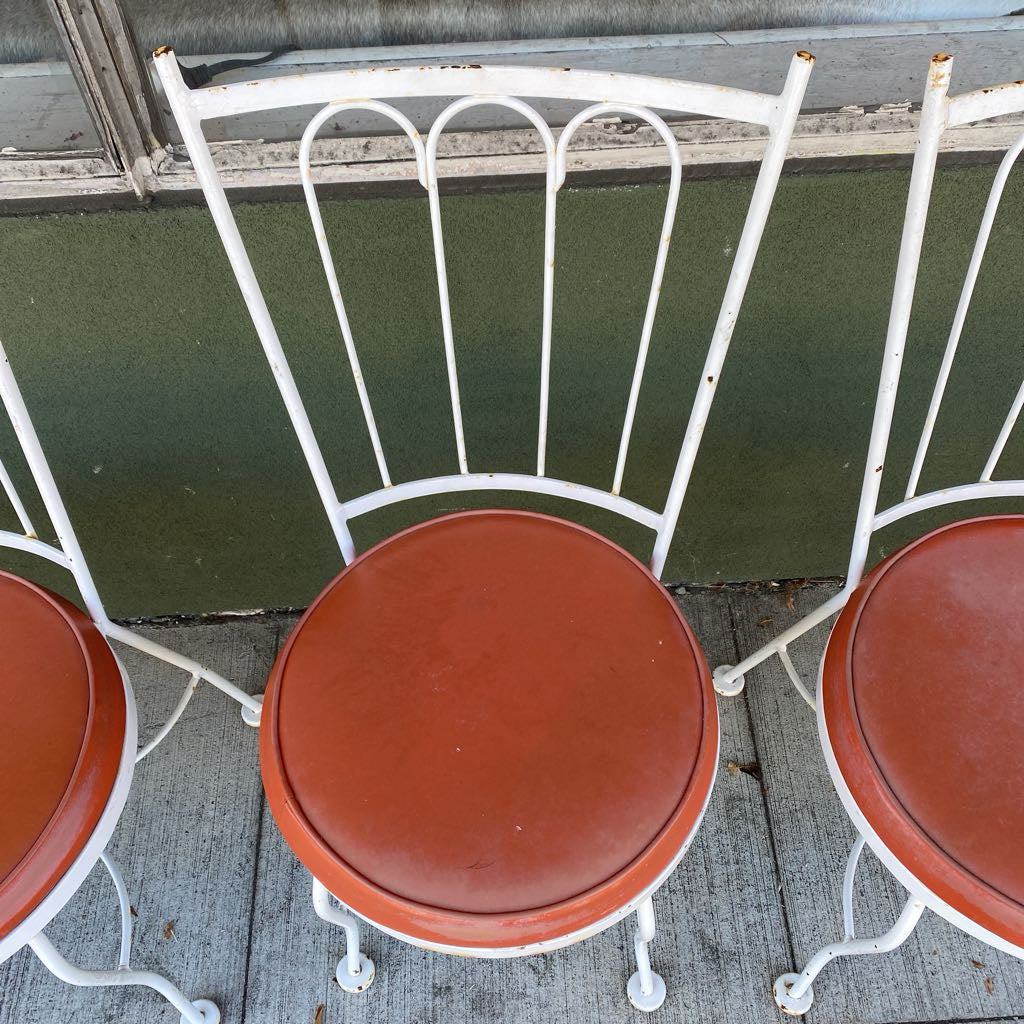 SET 4 White Wrought Iron Outdoor Orange Seat Parlor Chair OUTDOOR