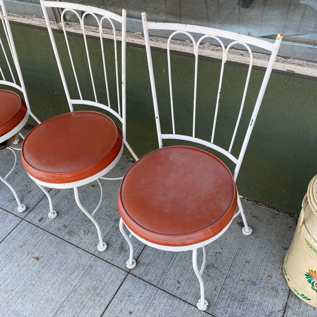 SET 4 White Wrought Iron Outdoor Orange Seat Parlor Chair OUTDOOR