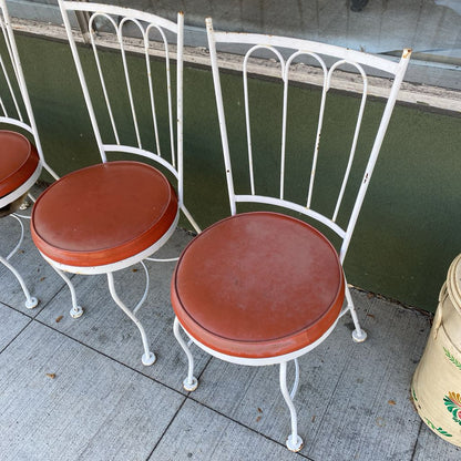 SET 4 White Wrought Iron Outdoor Orange Seat Parlor Chair OUTDOOR