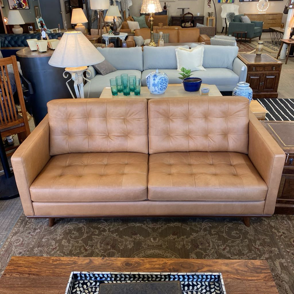 Edith Tan Leather Sofa