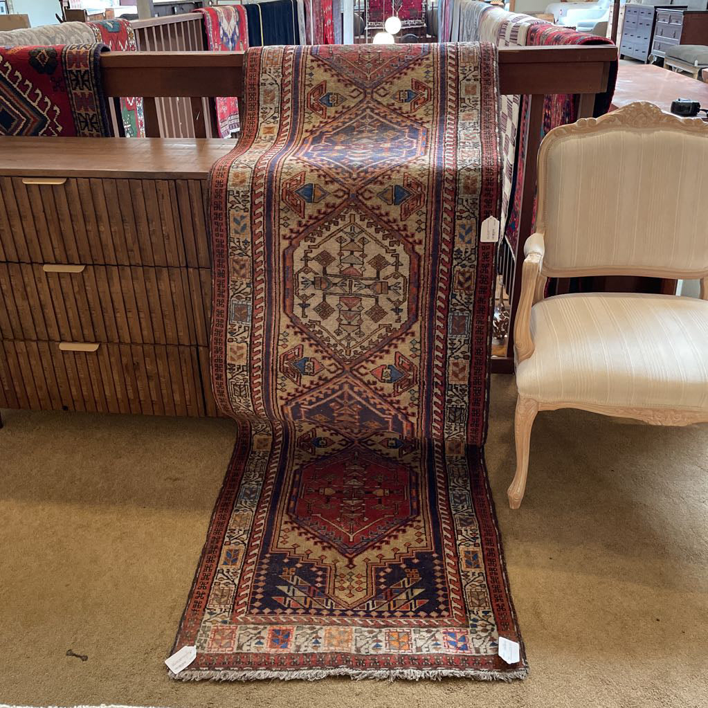 9'10" x 2'5" Muted Colored Persian Runner Rug